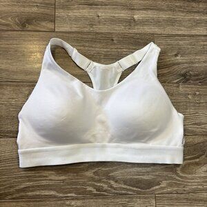DOMYOS Size L Womens White Lined Wireless Pull On Racer Back Sports Bra